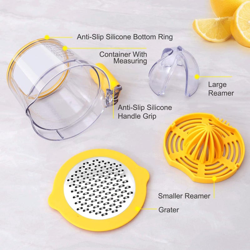 Drizom Citrus Lemon Orange Juicer Manual Hand Squeezer, Fruit Juicer Lime Press with Built-in Measuring Cup and Grater and Egg separator, Non-Slip Silicone Handle, 20OZ - Image 3